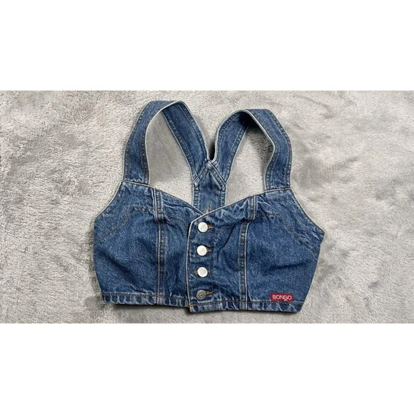 Bongo Vintage Y2k Womens Denim Vest Halter Crop Top Grunge 90s Rare Made In USA - Picture 2 of 9